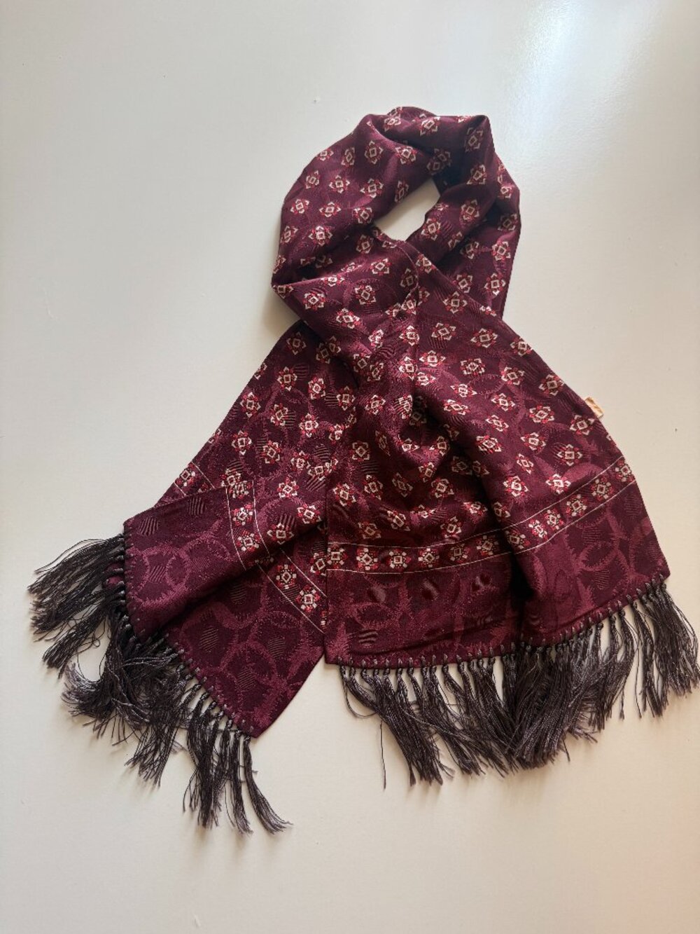 One of a Kind Vintage Men’s Dress Opera Scarf 1950s Abstract Cube Fringe Retro